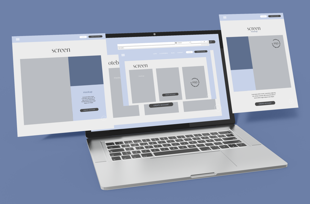 Laptop showing website branding on screen