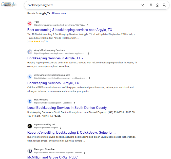 Google Search Results for bookkeeper argyle tx - Rupert Consulting