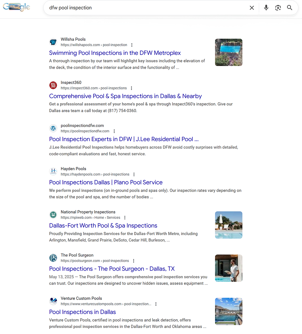 Google Search Results for dfw pool inspection - J.Lee Residential Pool Inspections