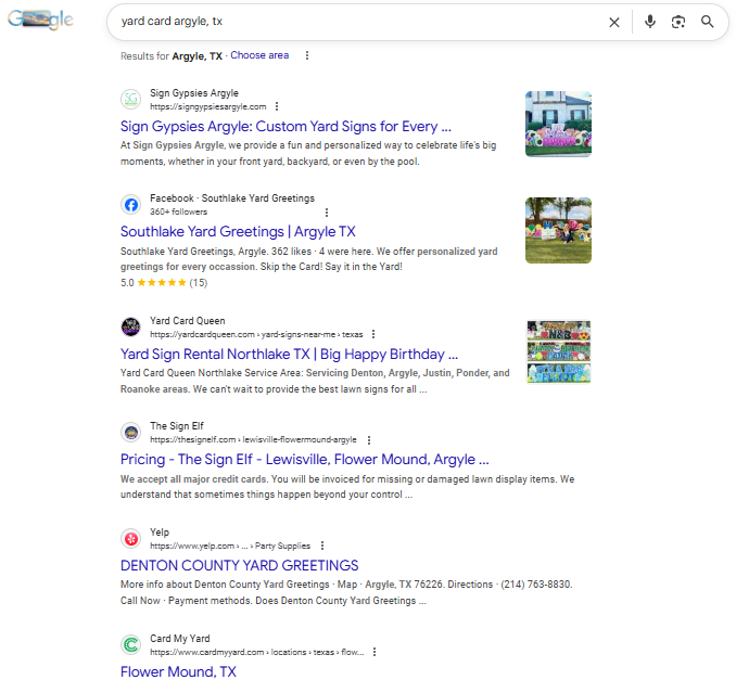 Google Search Results for yard card Argyle, TX - Sign Gypsies Argyle