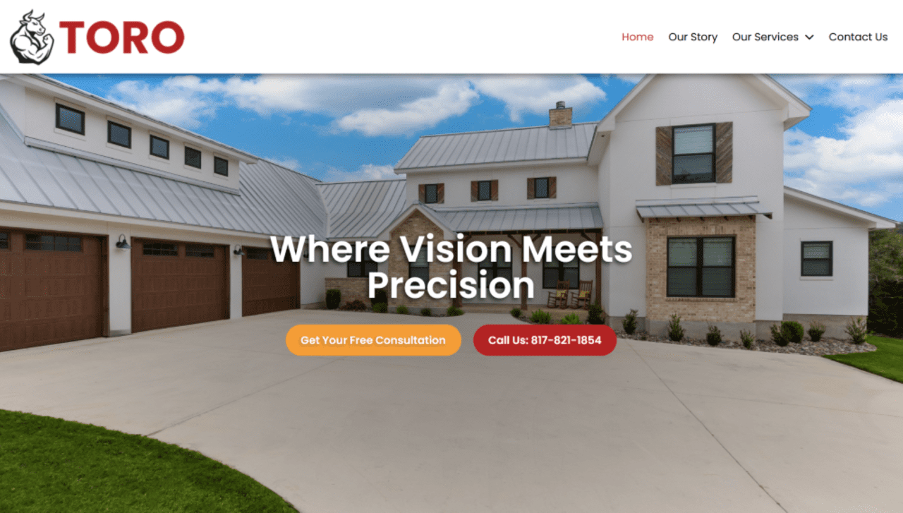 TORO Development and Construction website in Flower Mound, Texas