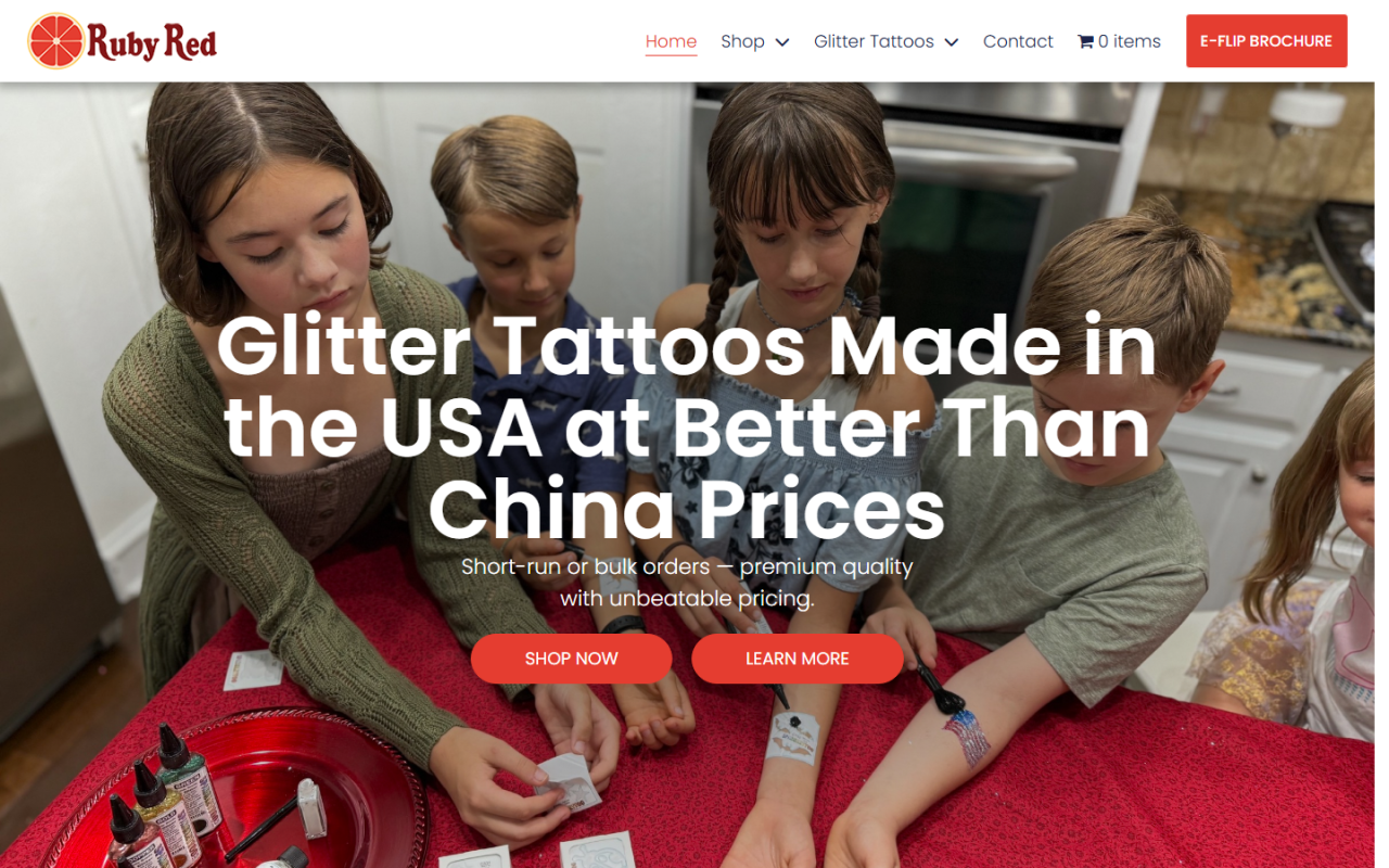Sparklettoo website menu and hero