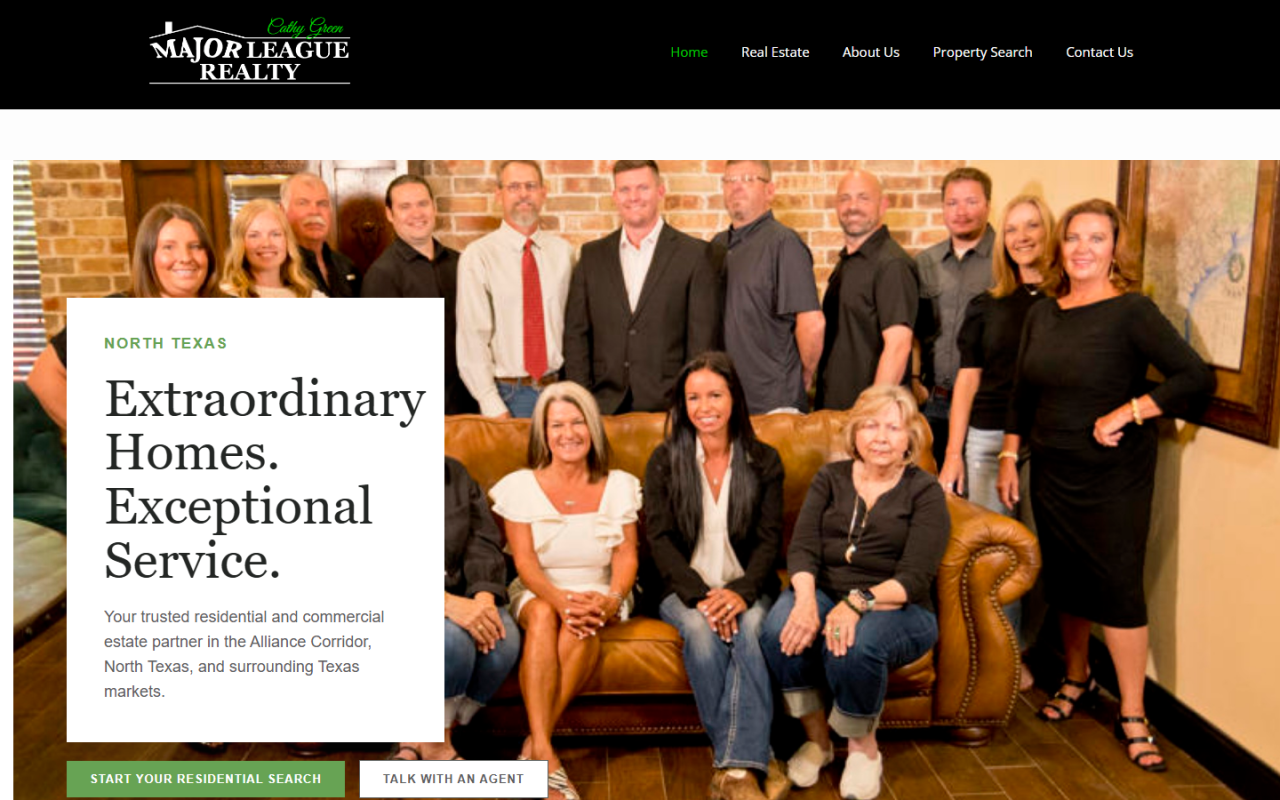 Major League Realty website menu and hero