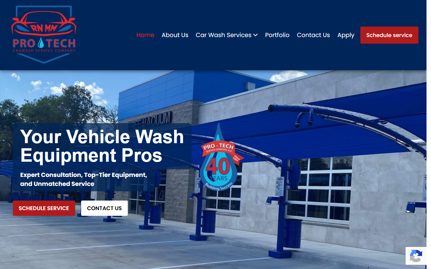 Pro Tech Service website menu and hero