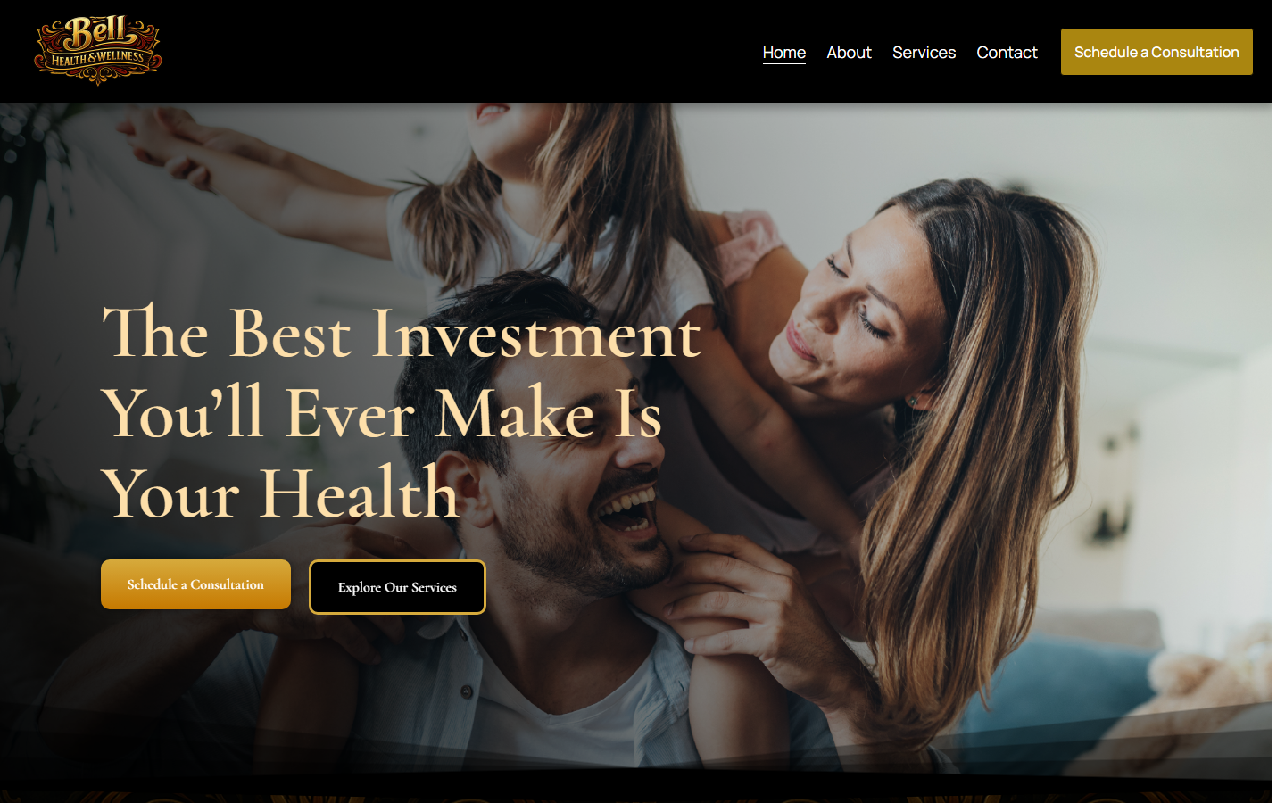 Bell Health and Wellness website menu and hero