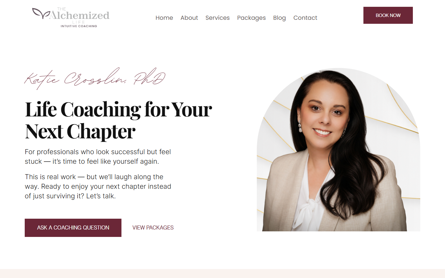 The Alchemized Life website menu and hero