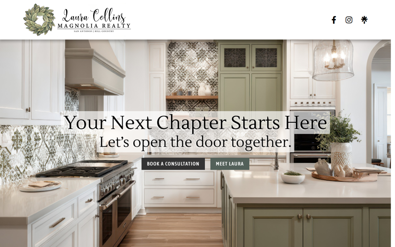 Laura Collins Real Estate website menu and hero