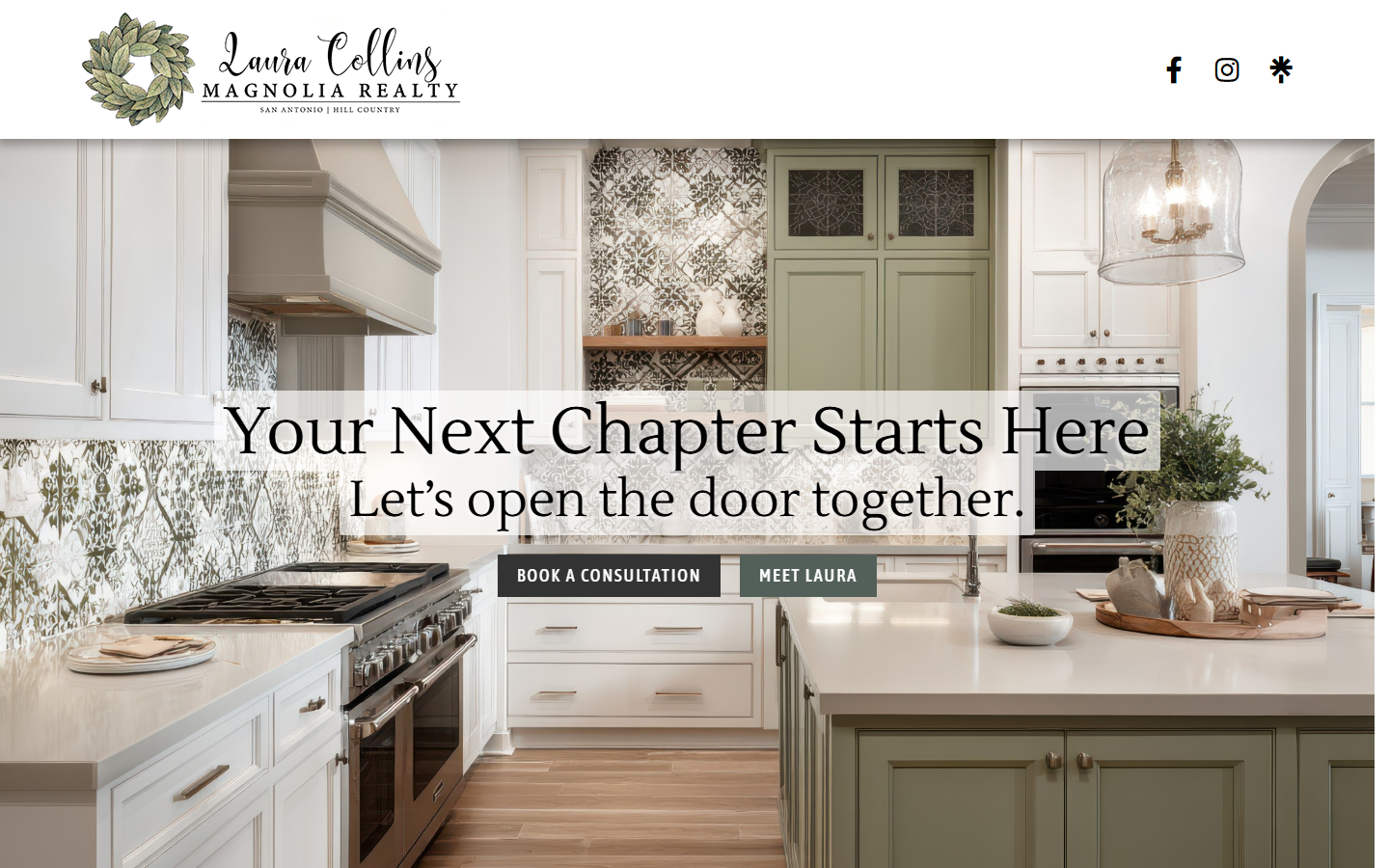 Laura Collins Real Estate website menu and hero