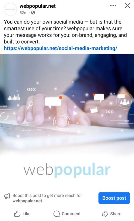 webpopular social media marketing Facebook post